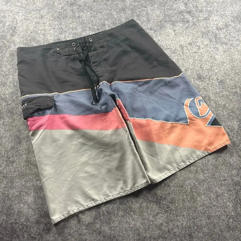 Quiksilver Men’s 32 Y2K Cargo Board Shorts Colorblock Black Gray Orange